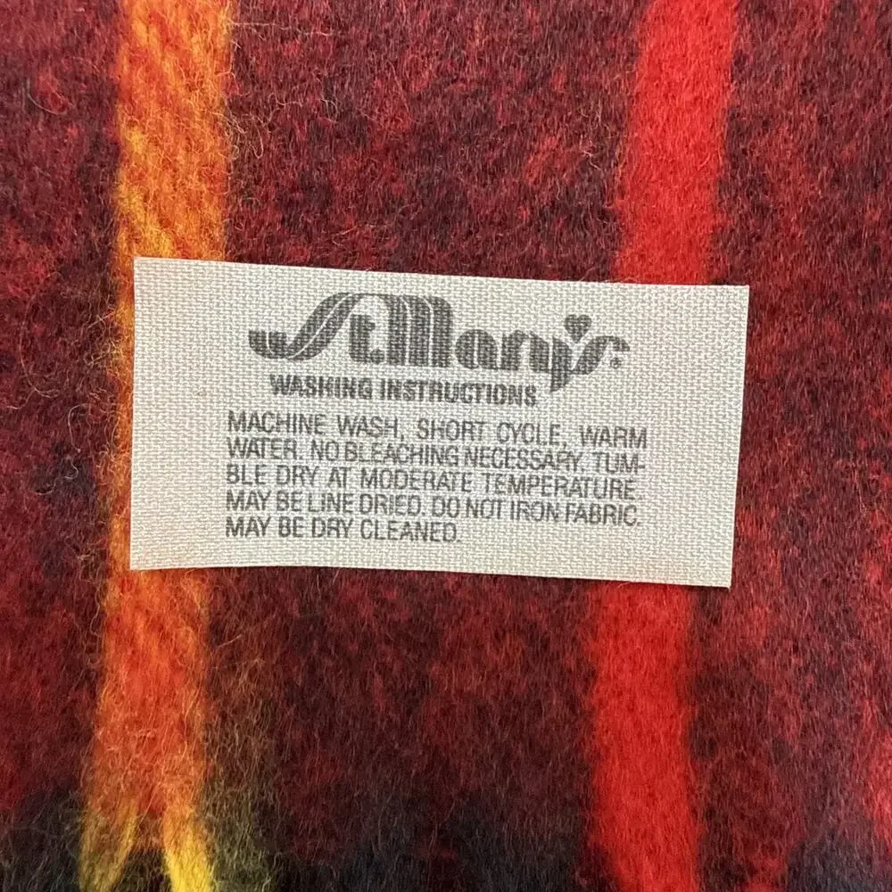 St Mary's Vintage Red Tartan Plaid Throw Stadium Blanket Fringe Trim Made in USA